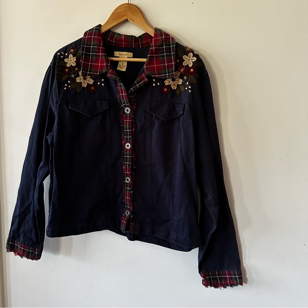 Bechamel Utility Twill Patchwork Plaid Jacket (Bi… - image 1